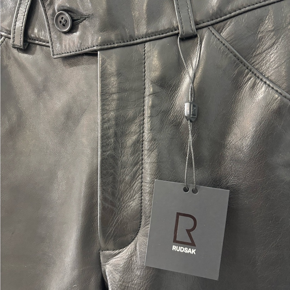 RUDSAK Collection Black Leather Moto Biker Women’s Pants w/ Knee-Detail Size 26 - Picture 7 of 9